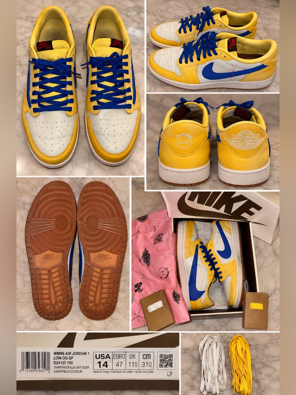 Nike Women’s Travis Scott Low-Top Sneakers in Yellow, Blue & White